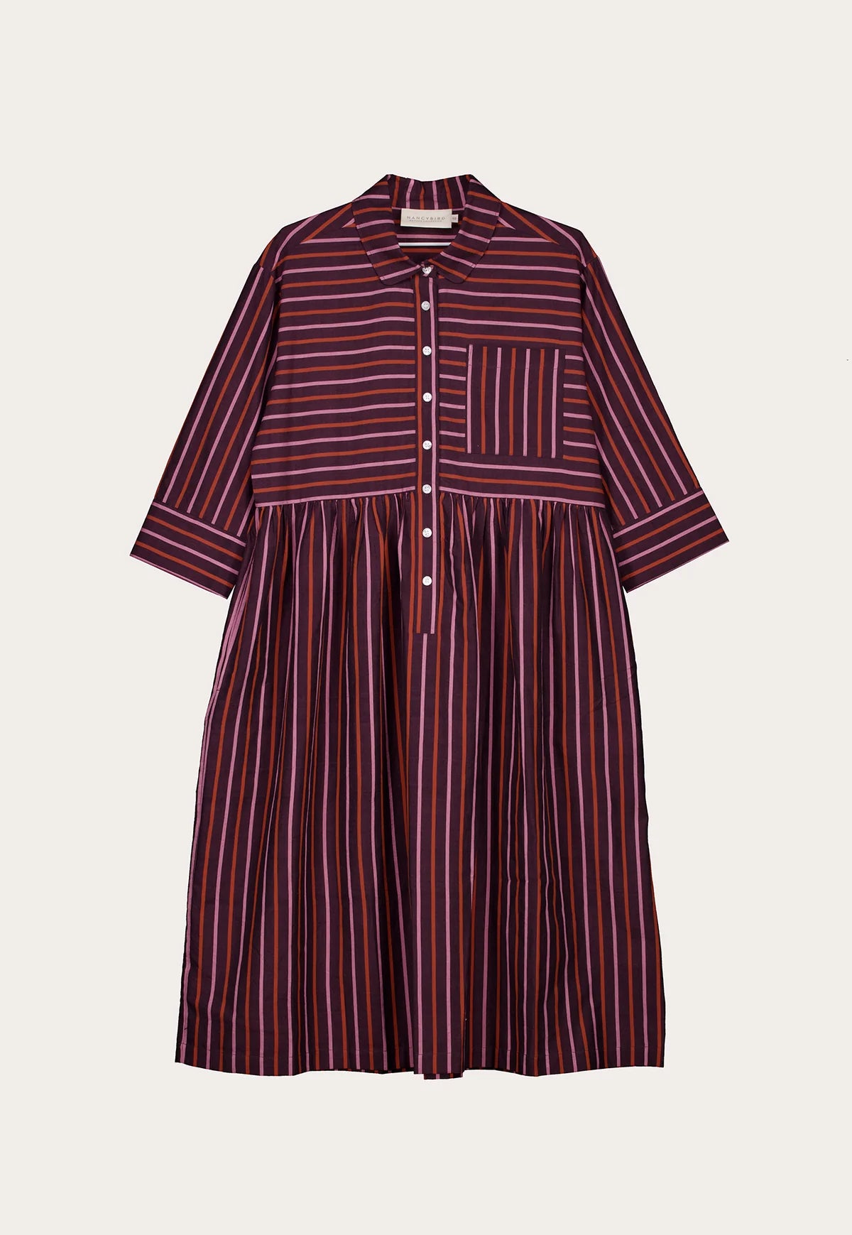 Nancybird Mel button up shirtdress in handwoven Twilight stripe cotton.