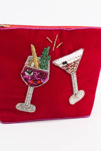 Load image into Gallery viewer, My Doris embroidered and beaded pink and fizz and espresso martini velvet zippered pouch.