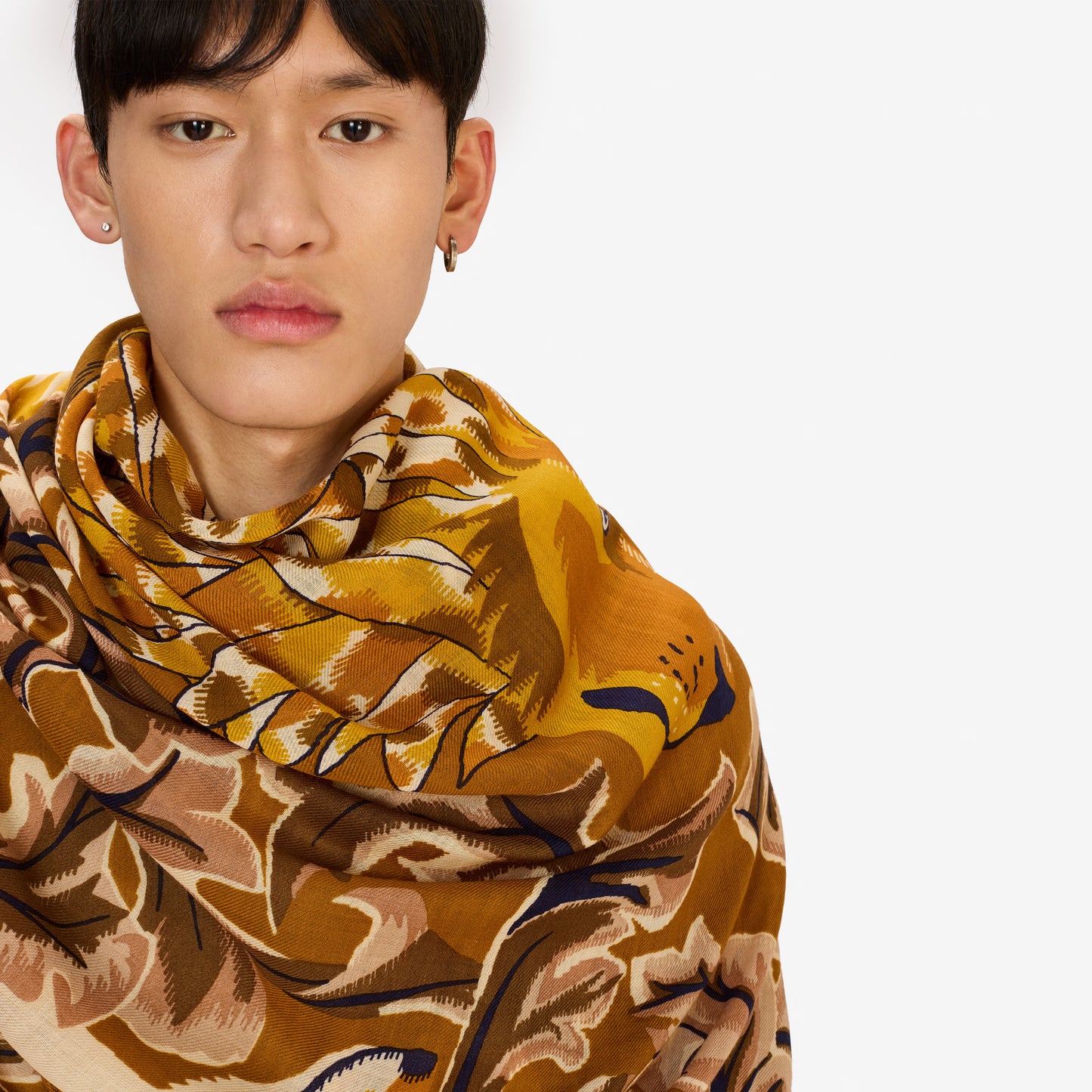 Inoui Editions Leonard arts and crafts inspired intricate floral and leaf pattern design in saffron yellow mustard.