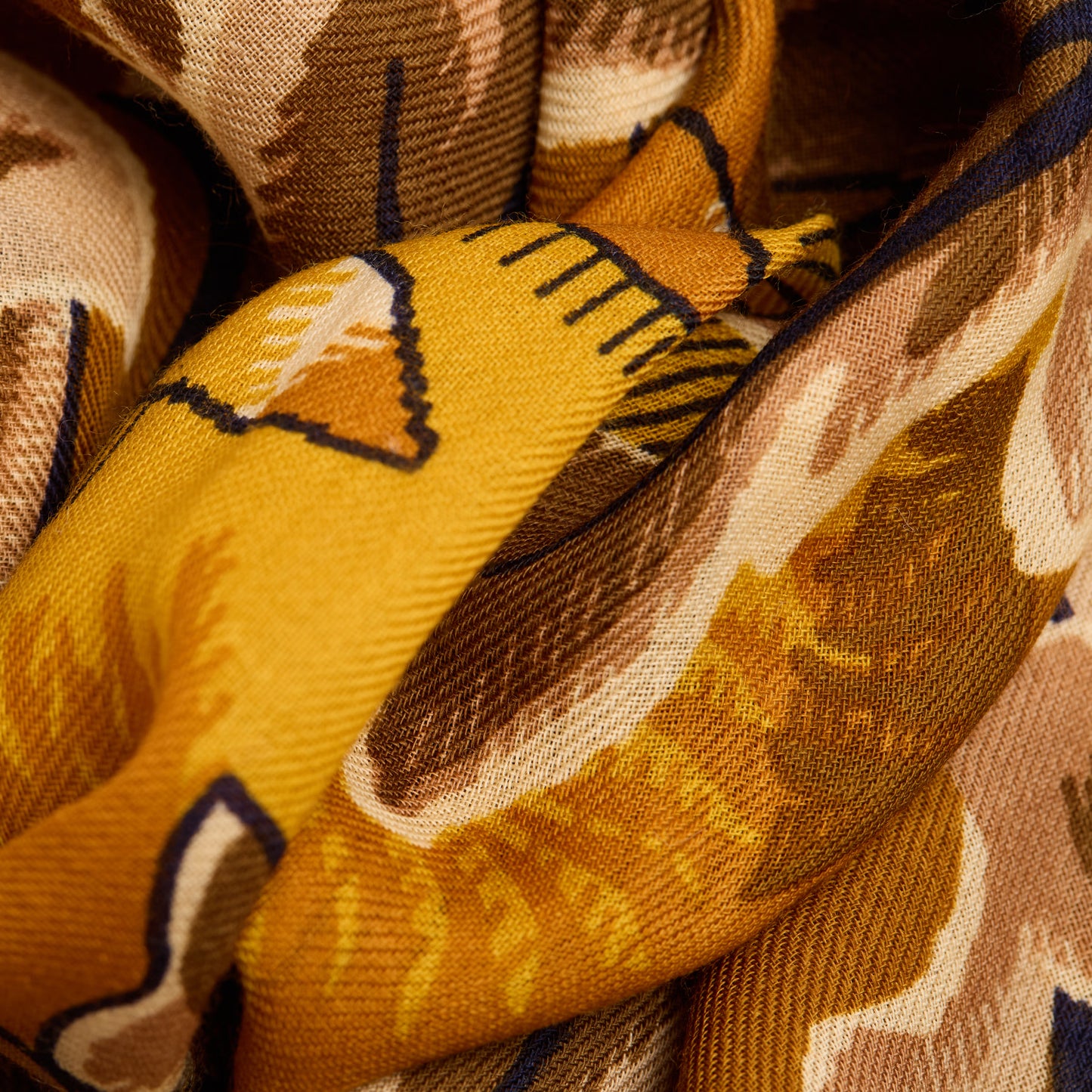 Inoui Editions Leonard arts and crafts inspired intricate floral and leaf pattern design in saffron yellow mustard - close up.
