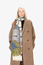 Load image into Gallery viewer, Inoui Editions fine wool scarf Mirage fantastical architectural landscape in multicolours.