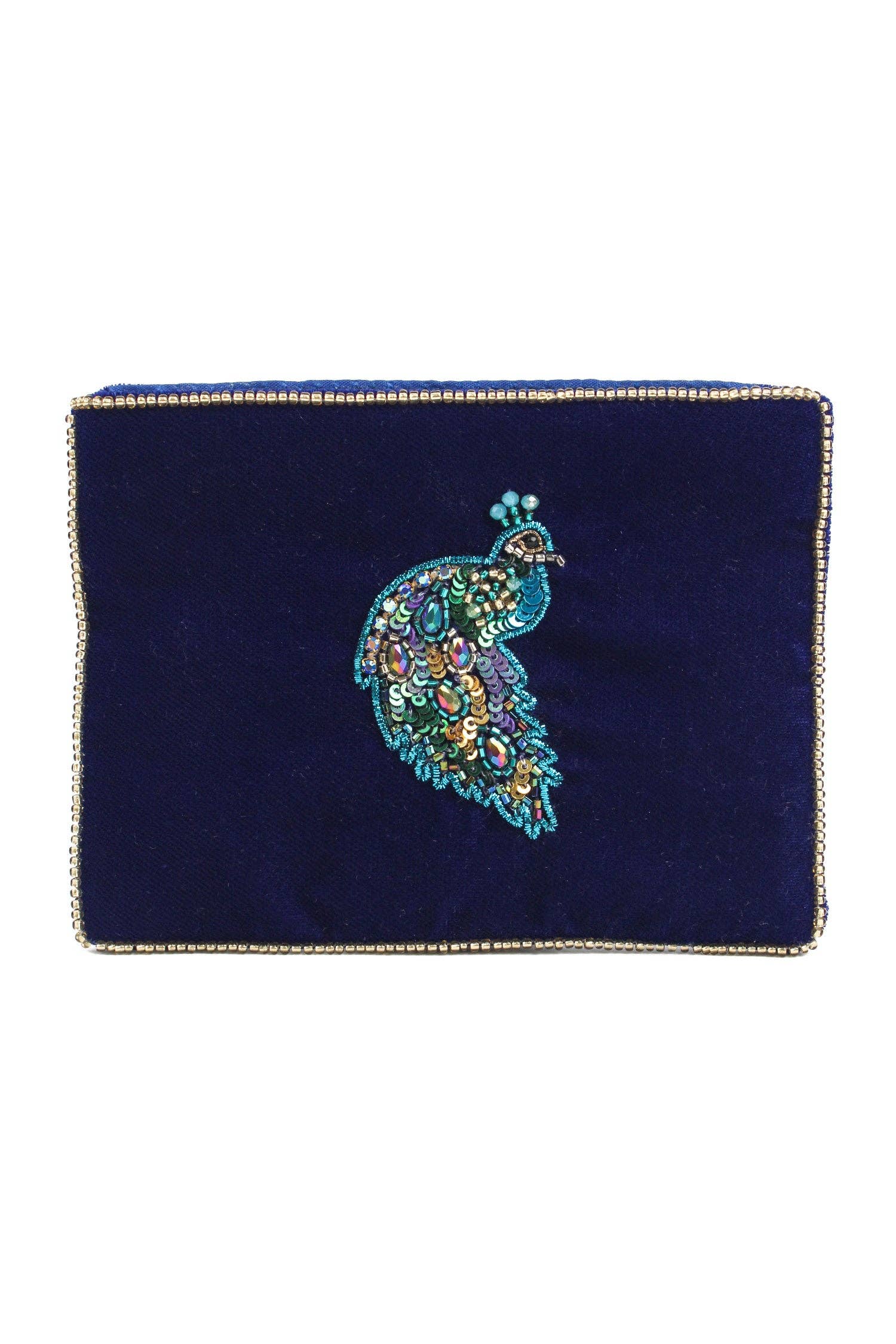 My Doris blue peacock velvet beaded pouch.