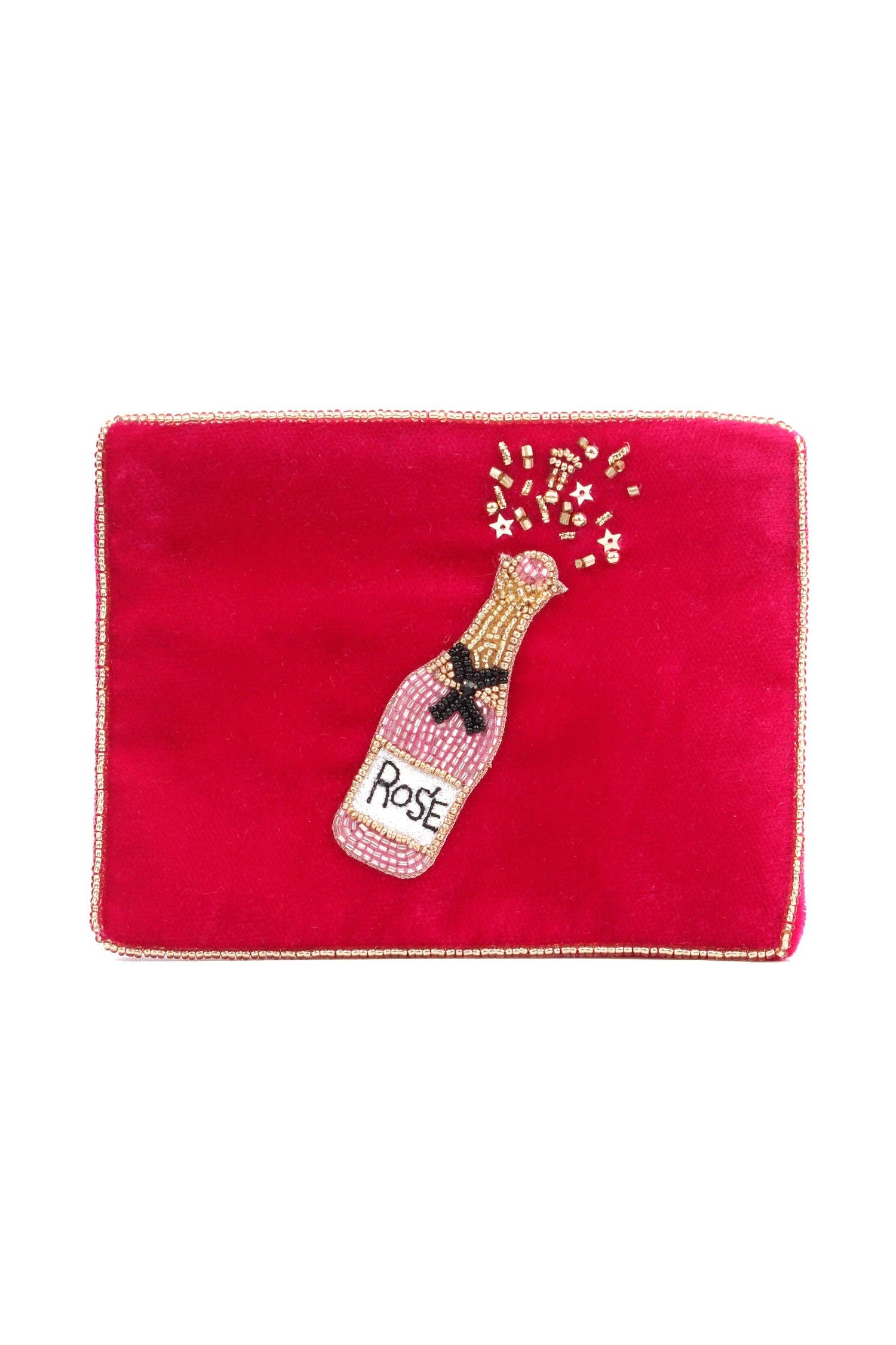 My Doris pink rosé small velvet pouch hand beaded.
