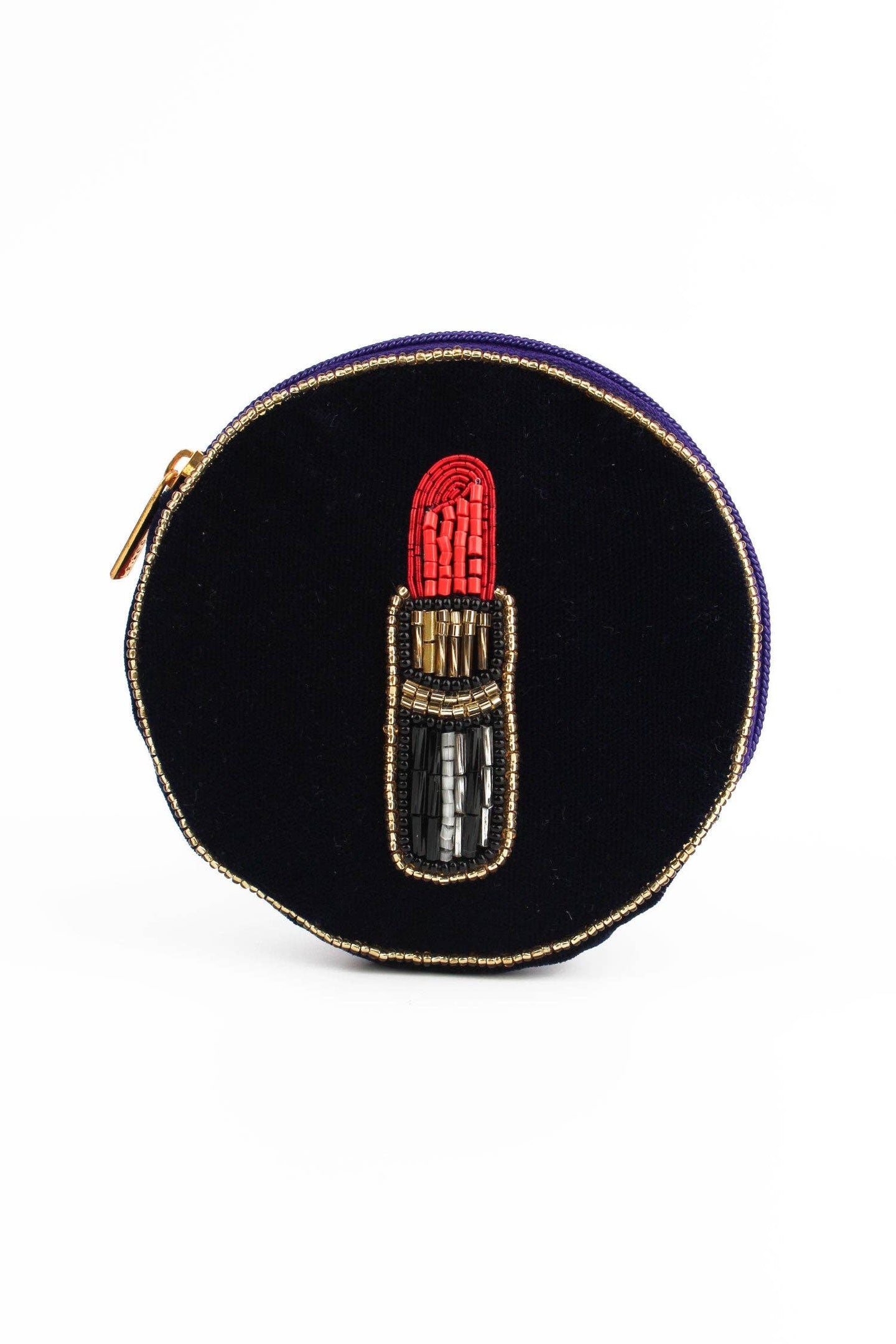 My Doris lipstick pouch, handbeaded on velvet.