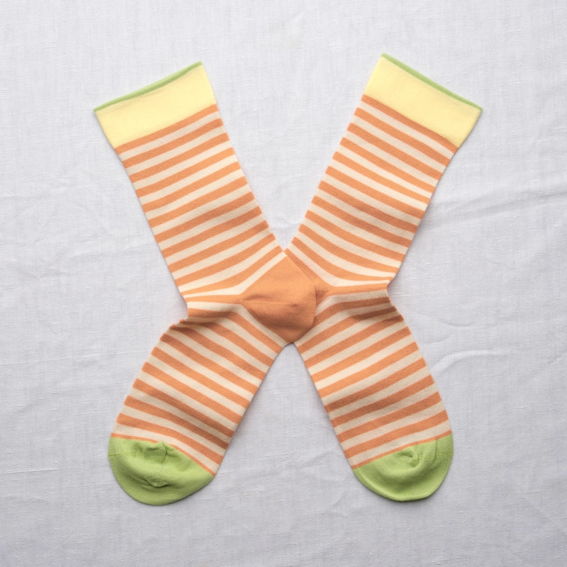 Bonne Maison made in France striped socks in adobe and white.