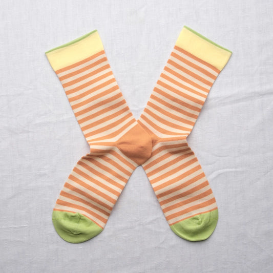 Bonne Maison made in France striped socks in adobe and white.