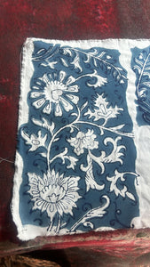 Juniper Hearth blockprint cotton table cloth in blue and white floral.