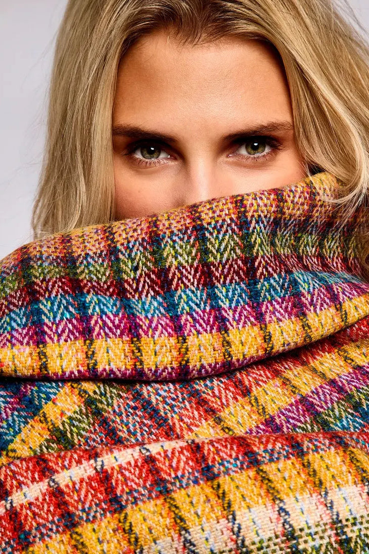 Avoca Century Donegal wool throw multicoloured check.