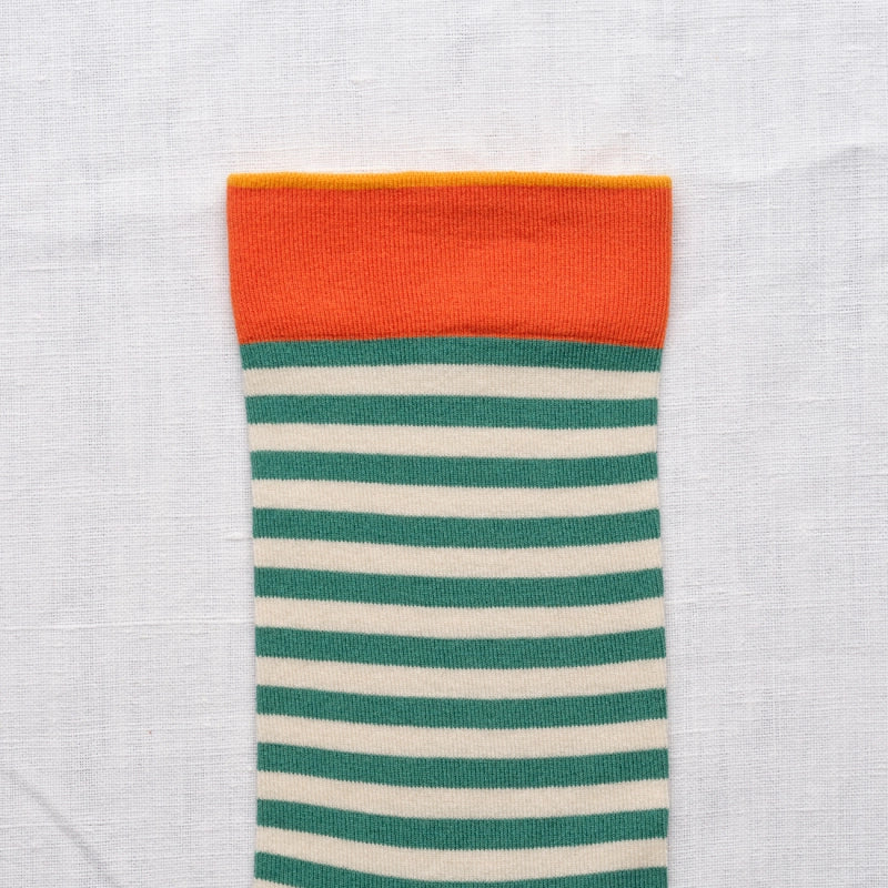 Bonne Maison made in France striped socks in duck egg blue and white.