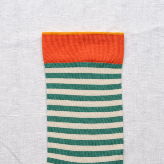 Bonne Maison made in France striped socks in duck egg blue and white.