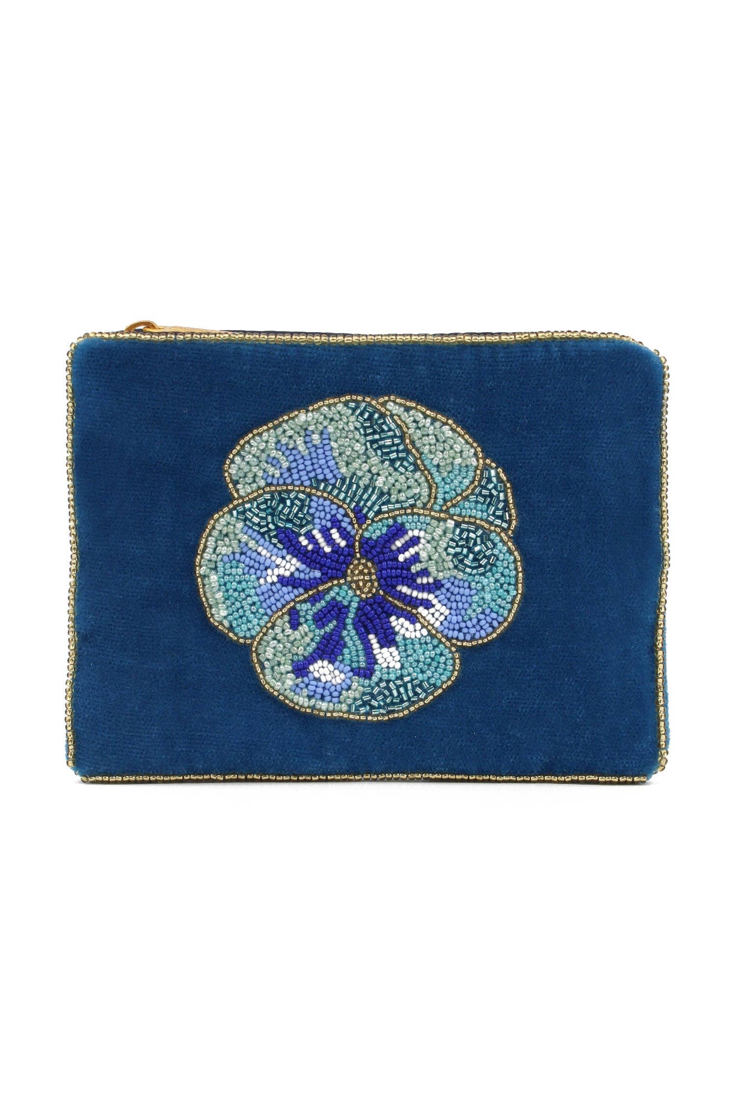 My Doris pink pansy velvet beaded compact mirror.