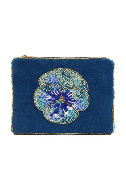 My Doris pink pansy velvet beaded compact mirror.