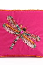 Load image into Gallery viewer, My Doris hand beaded velvet zippered pouch pink with dragonfly