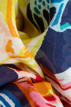 Load image into Gallery viewer, Inoui Editions cotton scarf Galapagos colourful shells on navy blue.