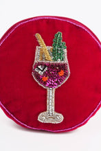 Load image into Gallery viewer, My Doris beaded pink fizz round velvet zippered  pouch.