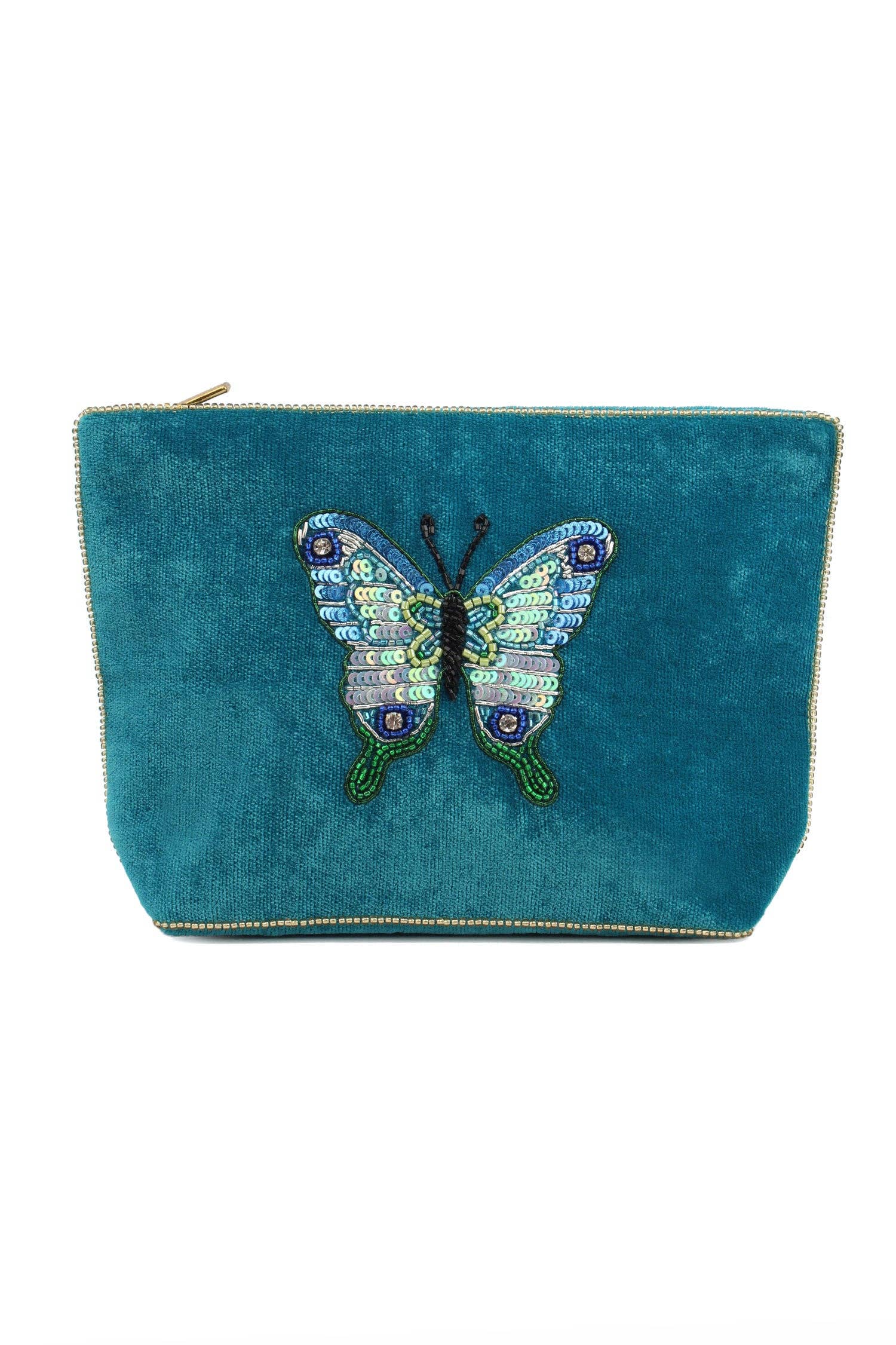 My Doris blue butterfly velvet beaded pouch.