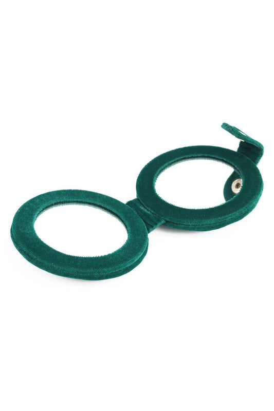 My Doris hand beaded cherry green velvet compact mirror.