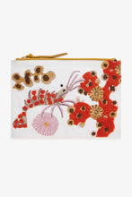 Load image into Gallery viewer, Inoui Editions embroidered cotton canvas printed zippered pouch Crevette featuring crayfish and coral on white.