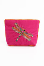 Load image into Gallery viewer, My Doris hand beaded velvet zippered pouch pink with dragonfly