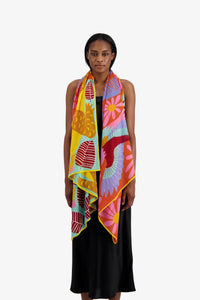 Inoui Editions Mangrove pastel colourful tropical scene on cotton scarf.