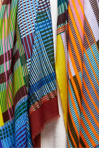 Mapoèsie Ewe fine wool scarf in Multico, multicolour checks and stripes.