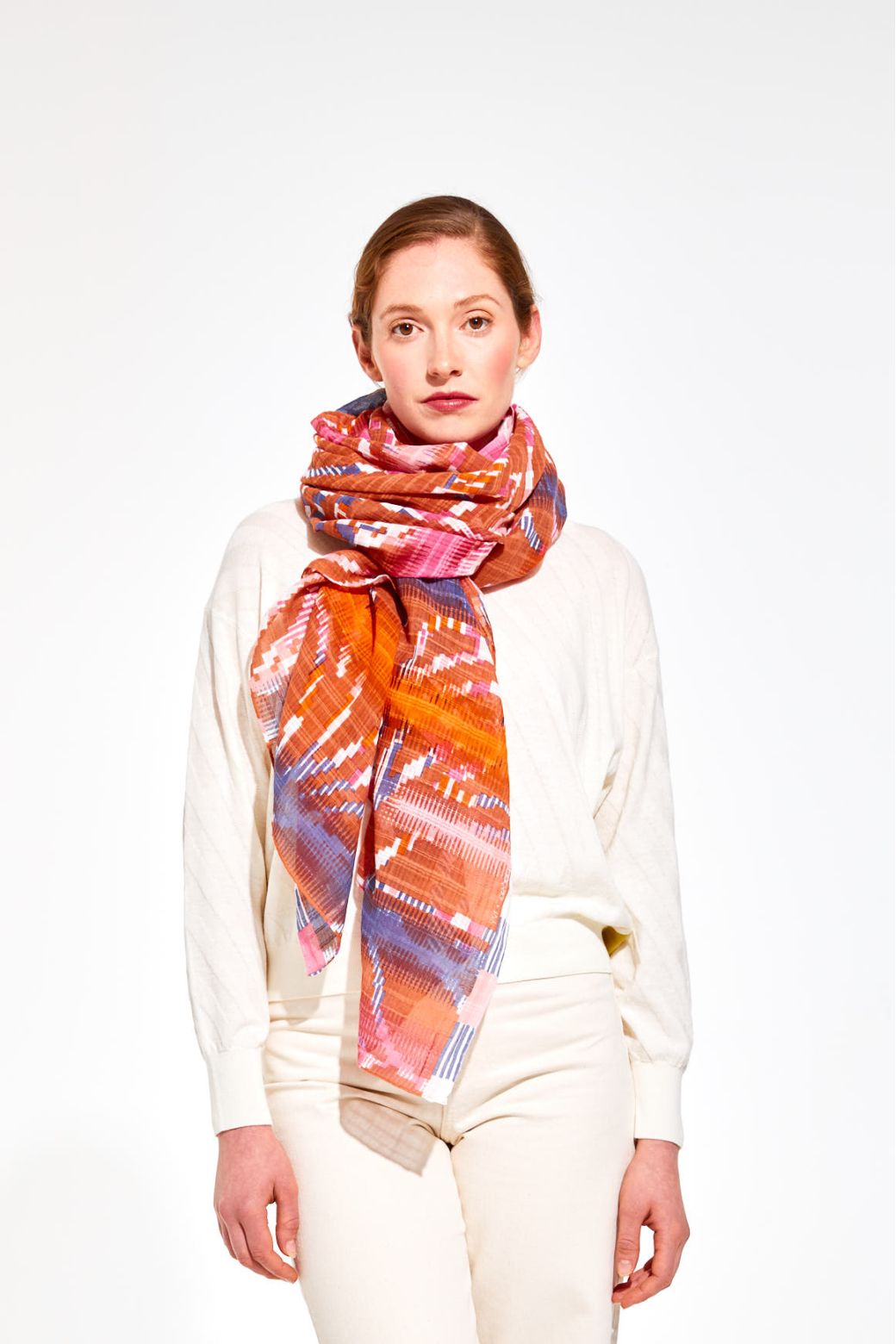 Ma Poesie Ivy cotton waffle weave scarf in tan.