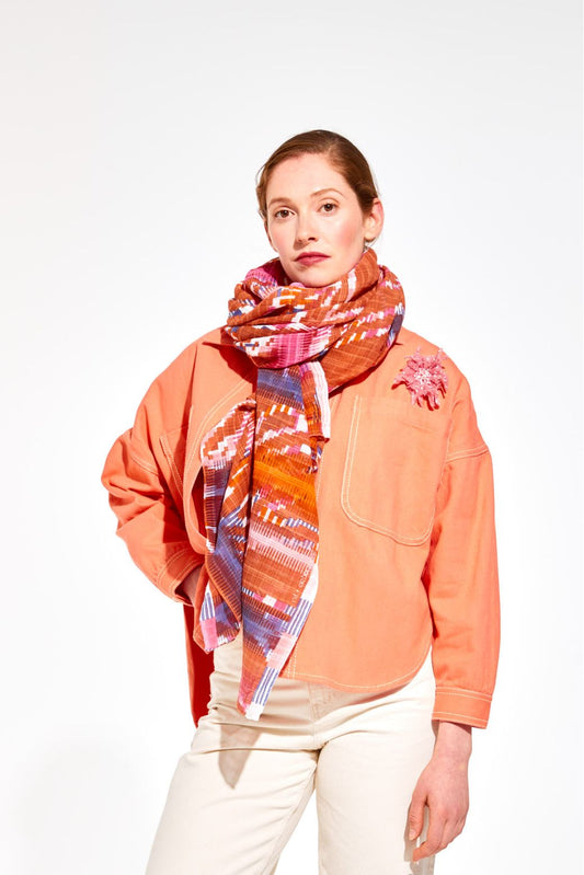 Ma Poesie Ivy cotton waffle weave scarf in tan.