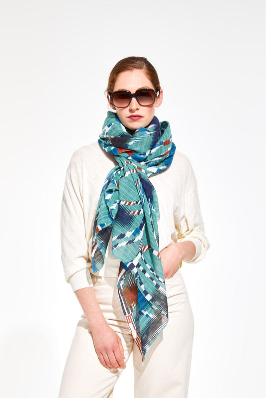 Ma Poesie Ivy cotton waffle weave scarf in green.