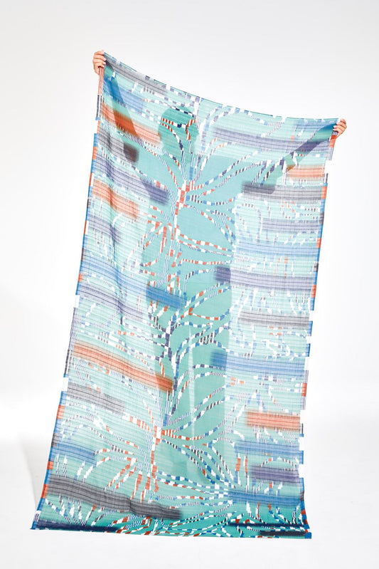 Ma Poesie Ivy cotton waffle weave scarf in green.