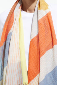 apoesie handwoven cotton scarf Namibie asbtract in pastel.