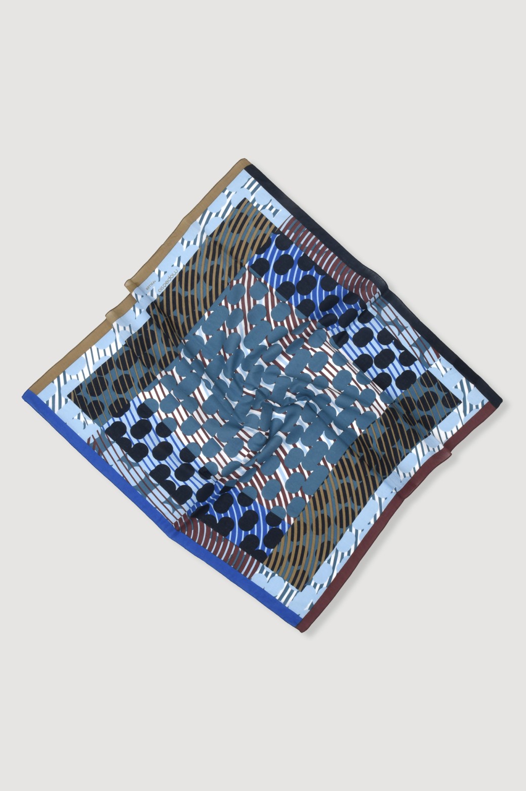 Mapoesie French cotton bandanna square scarf blue and olive green in spot Pollen design.