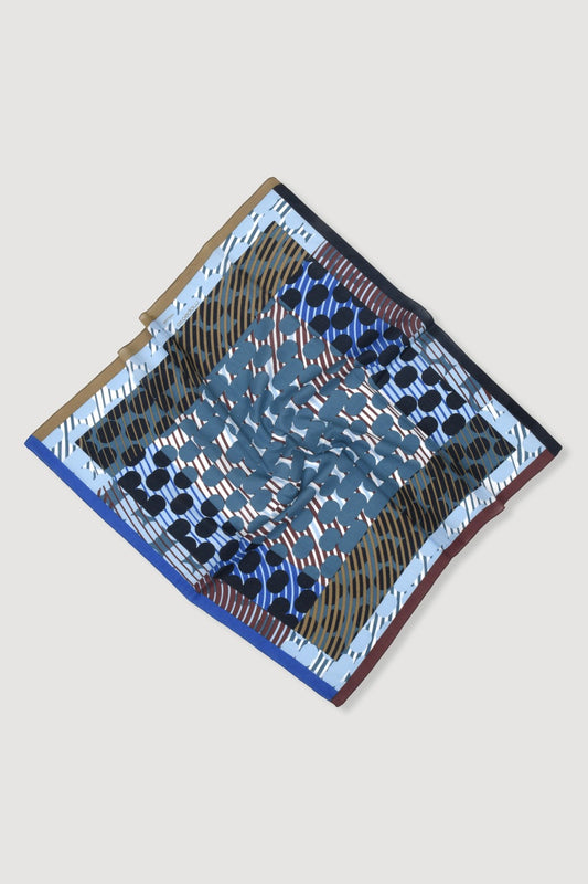 Mapoesie French cotton bandanna square scarf blue and olive green in spot Pollen design.