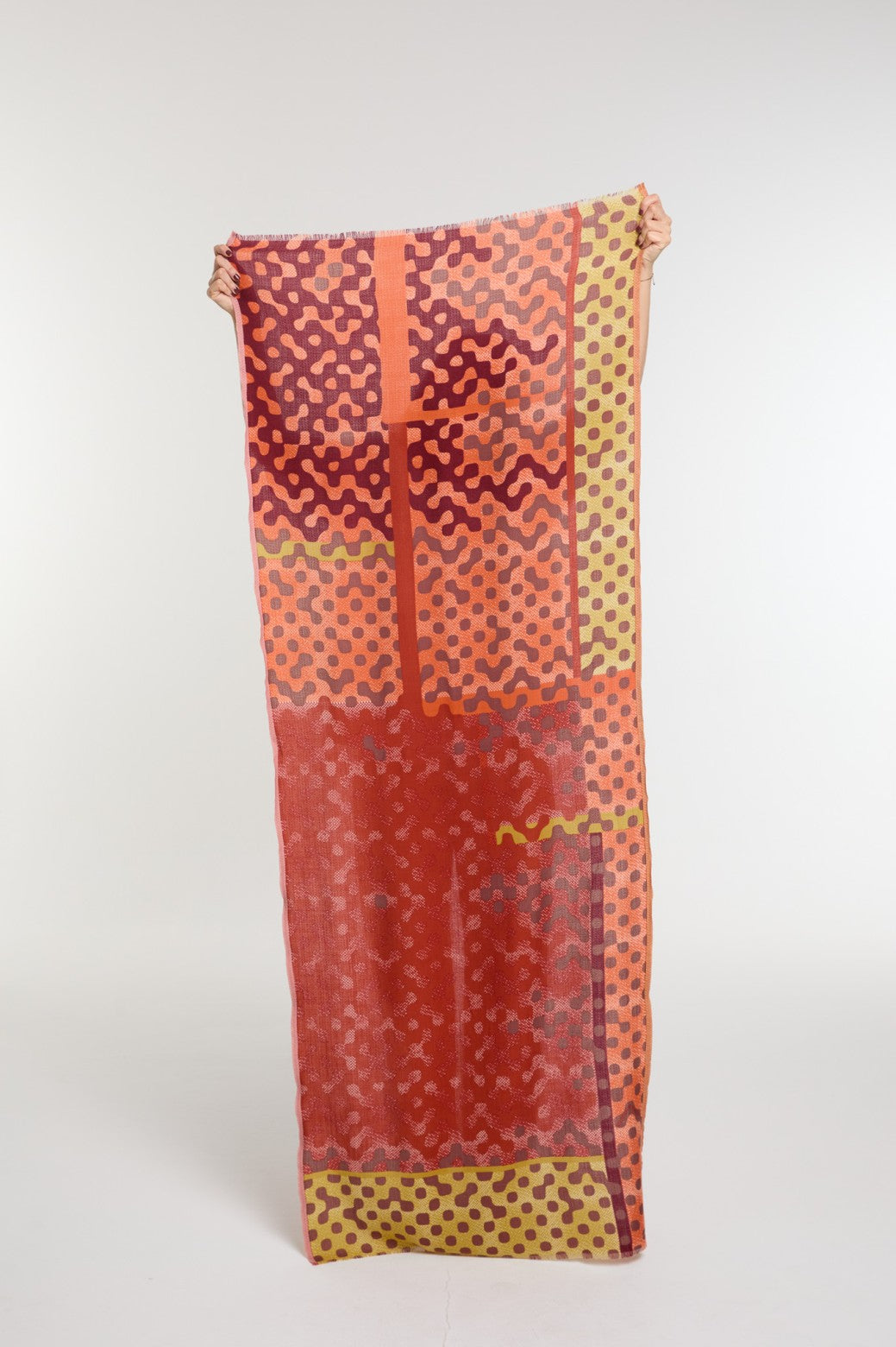 Ma Poesie Variation fine wool scarf in cinnabar.