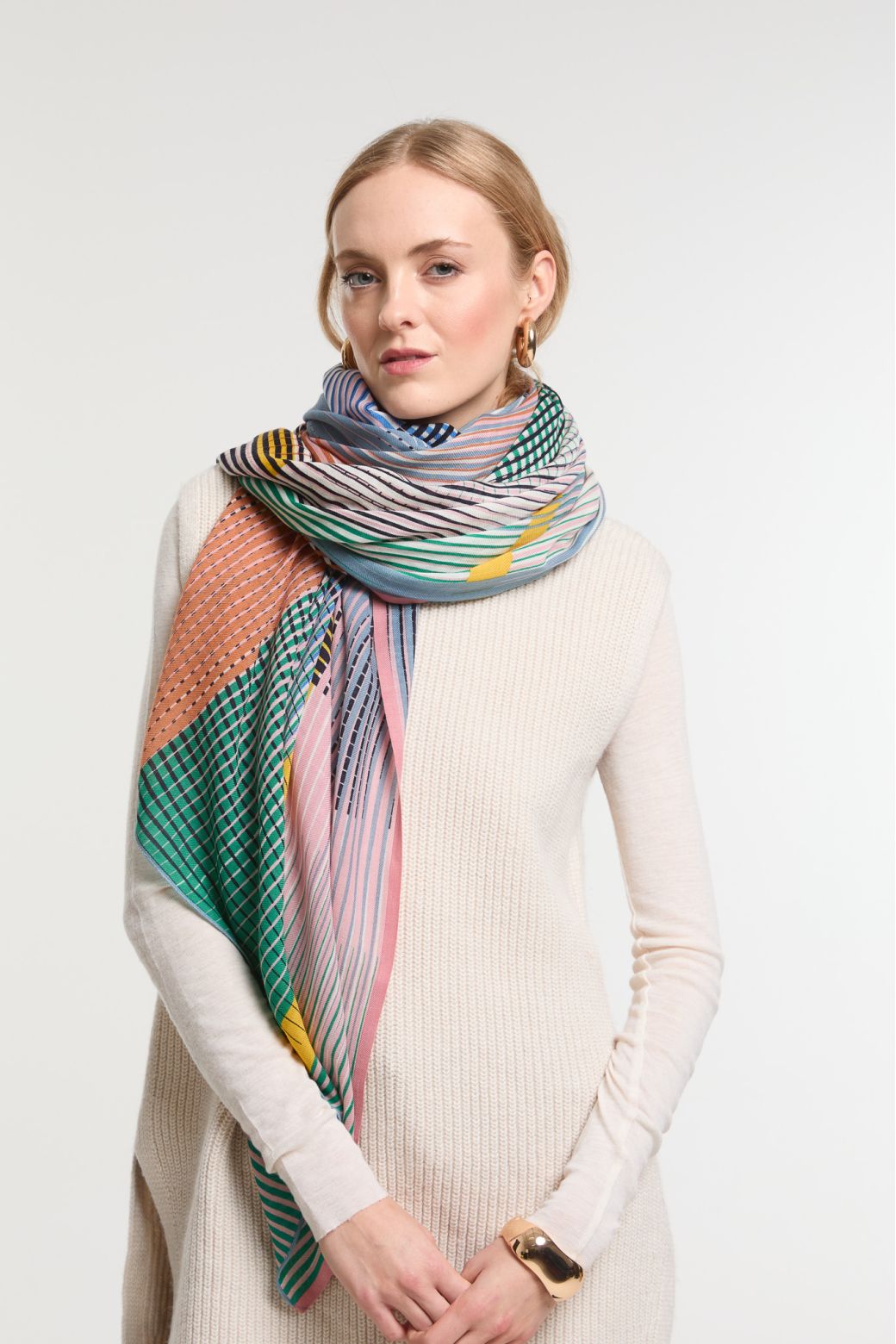 Ma Poesie Vibrant fine wool scarf in multico multicoloured stripes.