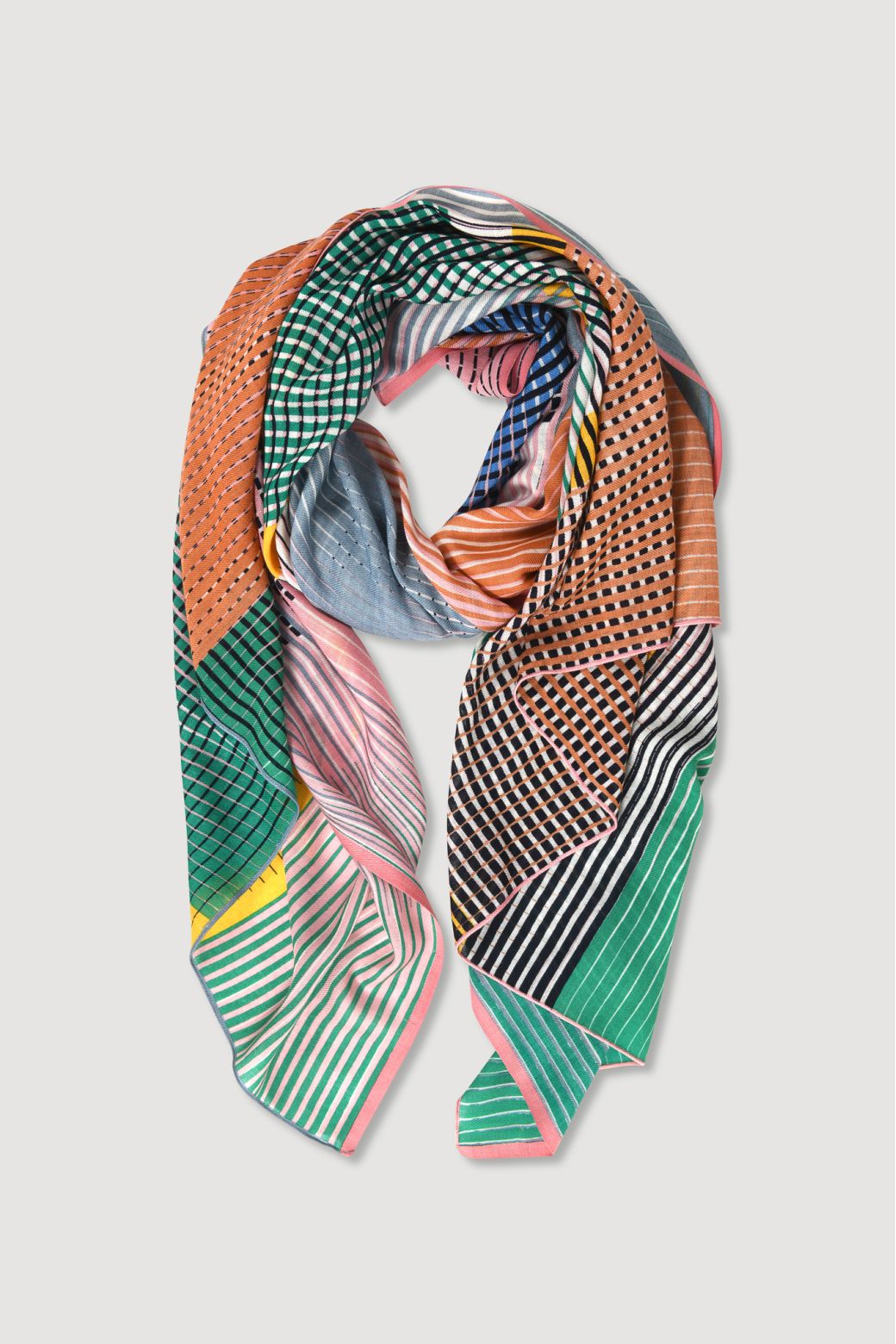 Ma Poesie Vibrant fine wool scarf in multico multicoloured stripes.