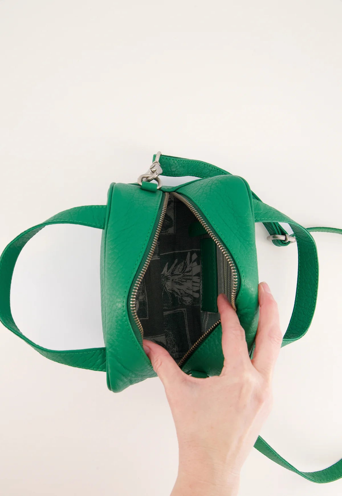 Nancybird Koren leather cross body or handbag in verdant green.