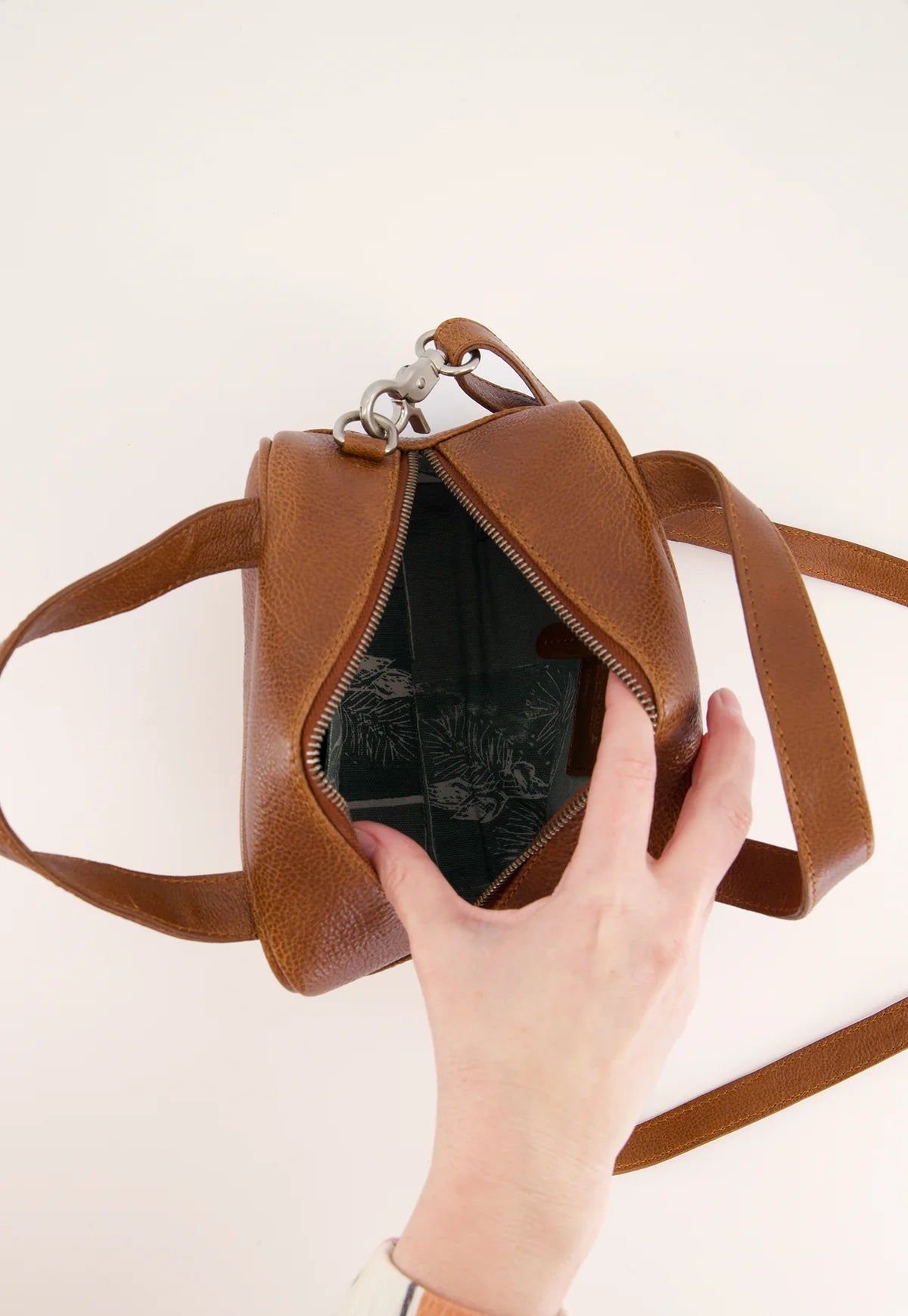 Nancybird Koren leather cross body or handbag in tobacco brown.
