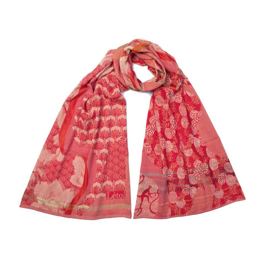 Letol organic cotton jacquard scarf Gabin in groseilles berry red and pink.