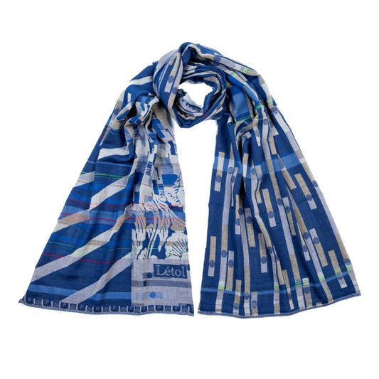 Letol organic cotton scarf Nicolas roi royal blue abstract geometric design.