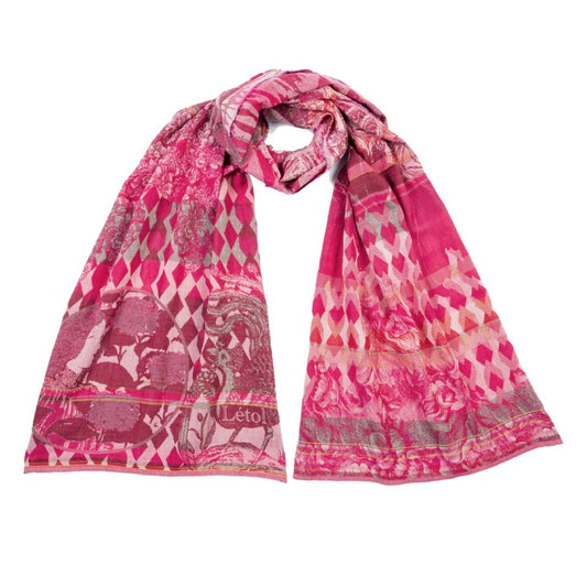Letol organic cotton jacquard weave scarf Philippine in pink.