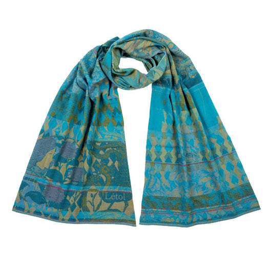 Letol organic cotton jacquard weave scarf Philippine in Tiffany blue. 