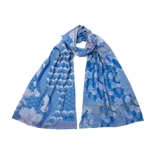 Letol organic cotton jacquard scarf Gabin in indigo blue.
