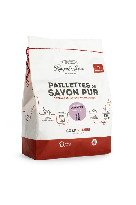 Rampal Latour savon de Marseille laundry soap flakes in bag.