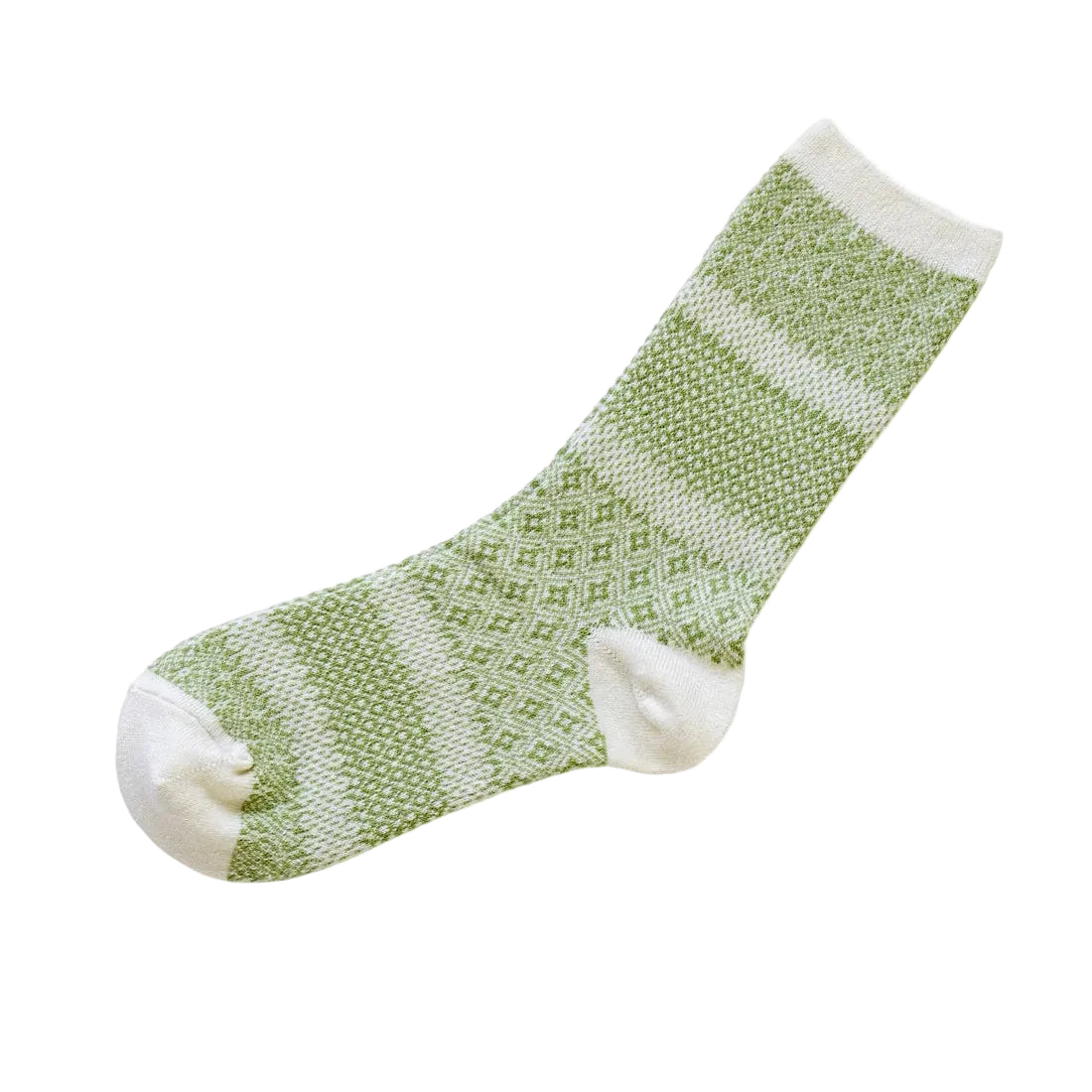 Memeri made in Japan cotton linen jacquard socks in light green.