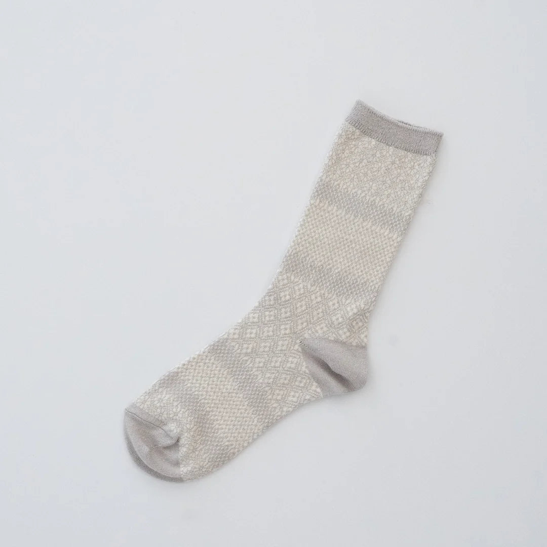 Memeri made in Japan cotton linen jacquard socks in silver grey.
