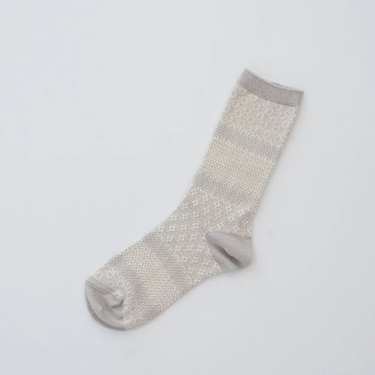 Memeri made in Japan cotton linen jacquard socks in silver grey.