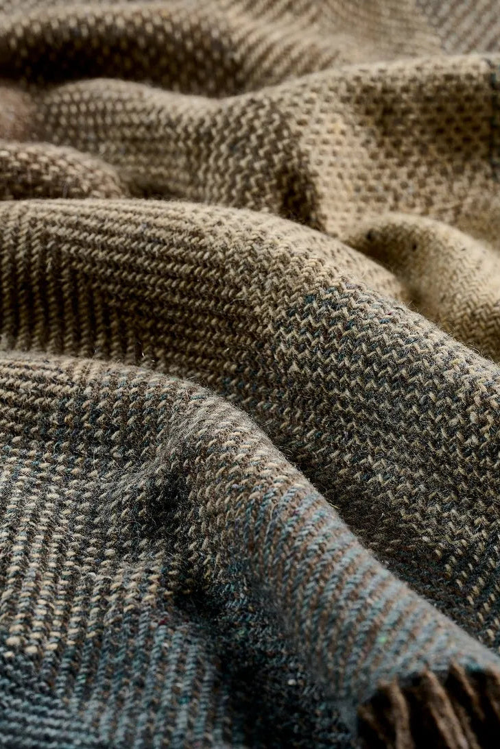 Avoca Century Donegal mohair tweed wool throw in storm grey and blue check.