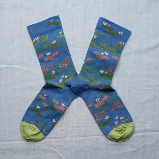 Bonne Maison socks - Monet's blue waterlilies