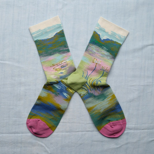 Bonne Maison made in France cotton socks featuring Monet's bridge at Giverny inspired design.