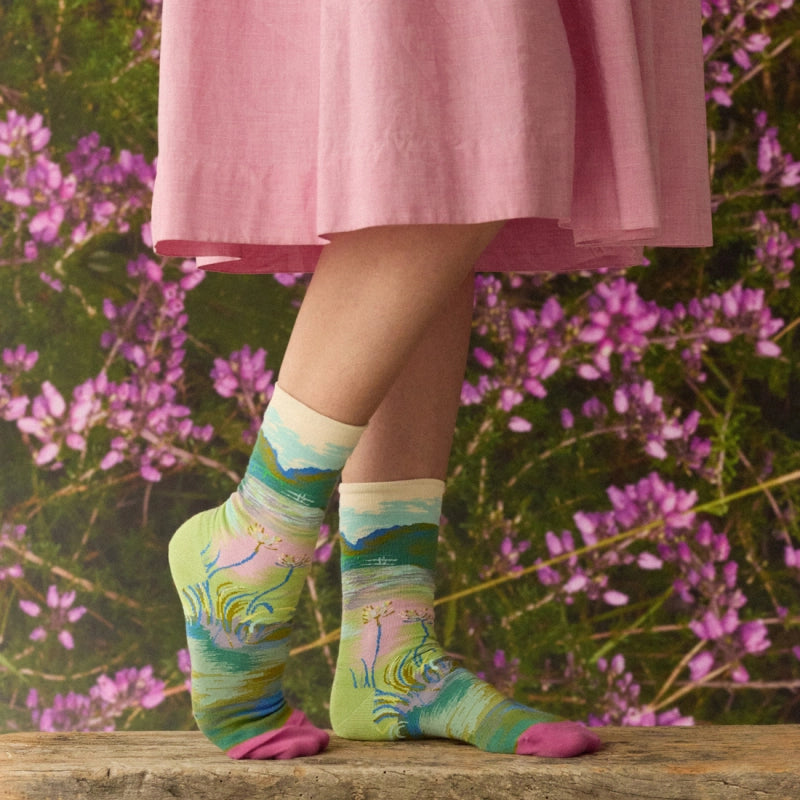 Bonne Maison made in France cotton socks featuring Monet's bridge at Giverny inspired design.